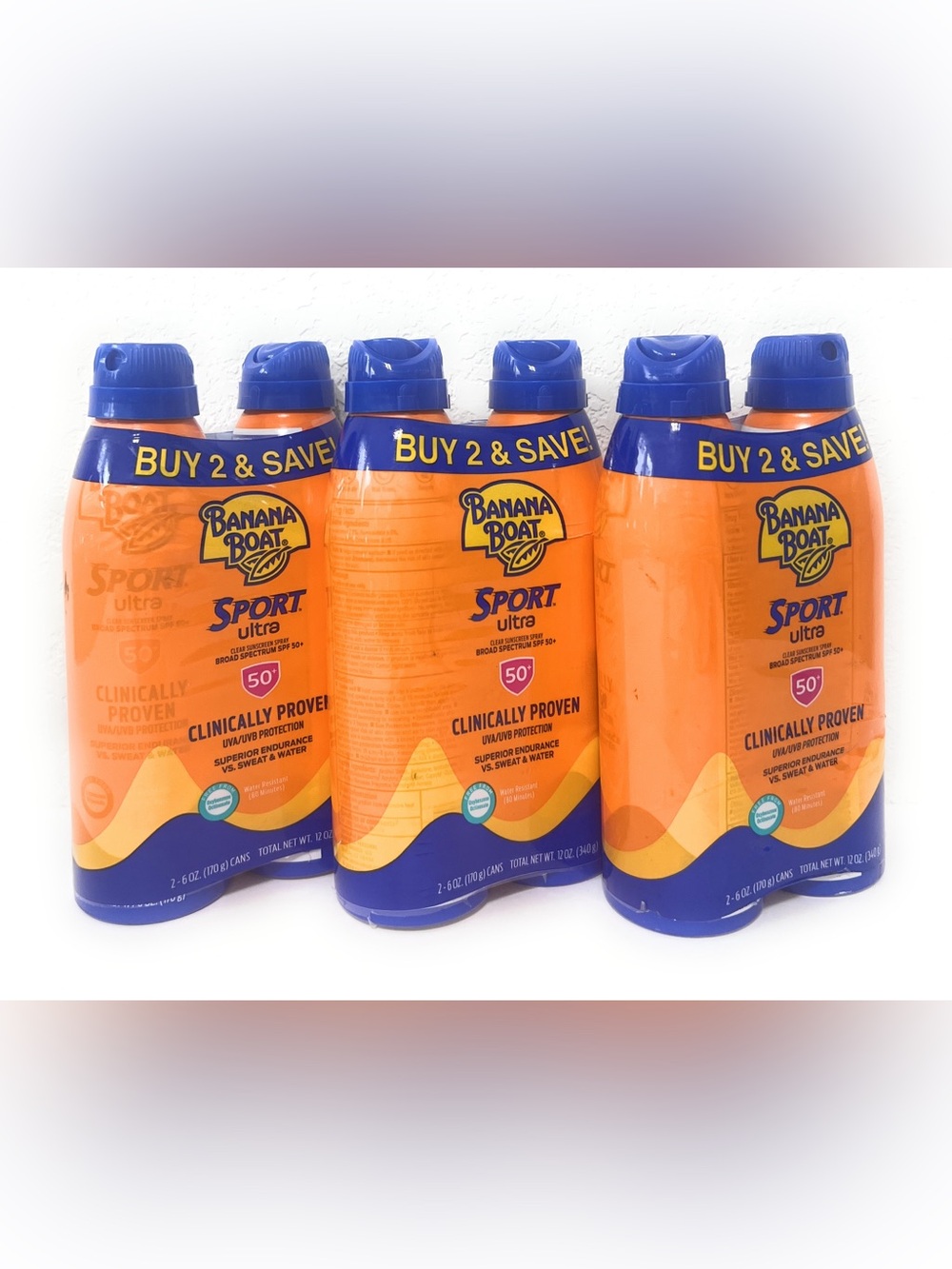 Banana Boat Sport Ultra Sunscreen Spray SPF 50+ Broad Spectrum 6oz (Pack of 6)